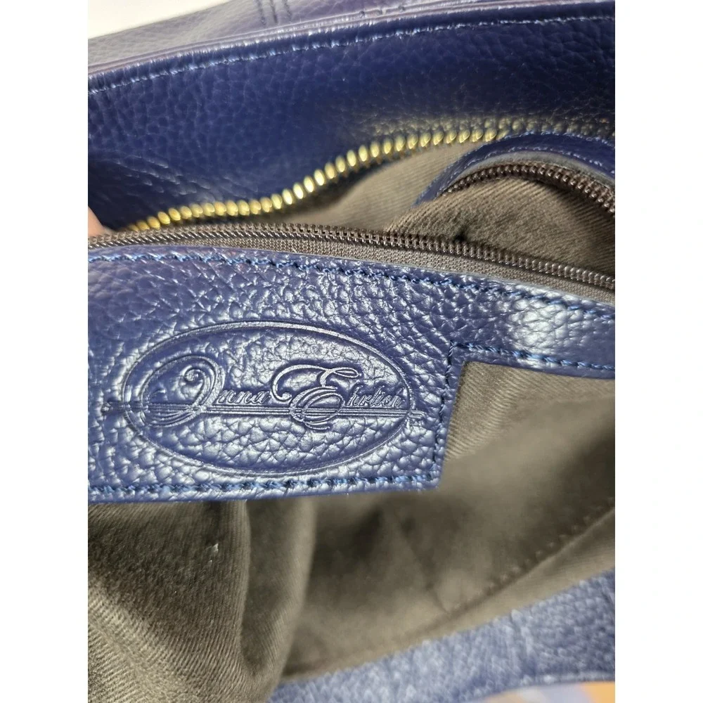 Onna‎ Ehrlich Navy Blue L Satchel Crossbody Pebbled Leather Handbag Classic EUC